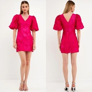 Endless Rose Puff Sleeve Embroidered Mini Dress Pink